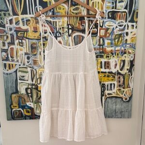 Baby doll, Shoulder-Tied, Tiered Dress, Aerie-White Cotton w/ Gold stripe sz XS